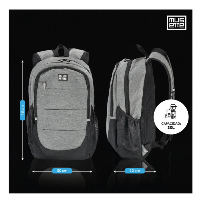 MOCHILA MUSETTE GRIS OXFORD IMPERMEABLE